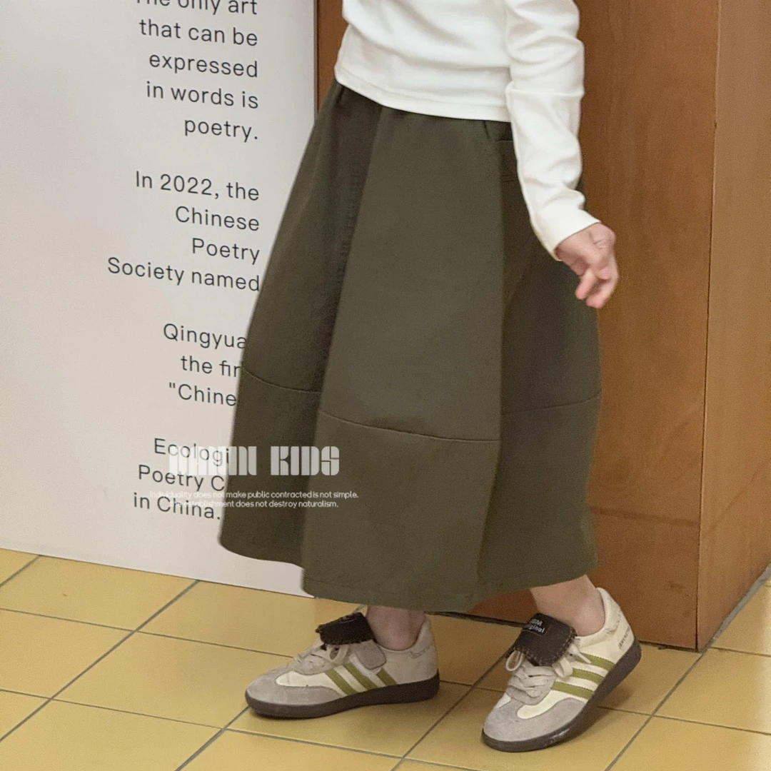 【嗒囜】女童25春季新款韩版百搭休闲半裙儿童松紧腰长款简约半身裙