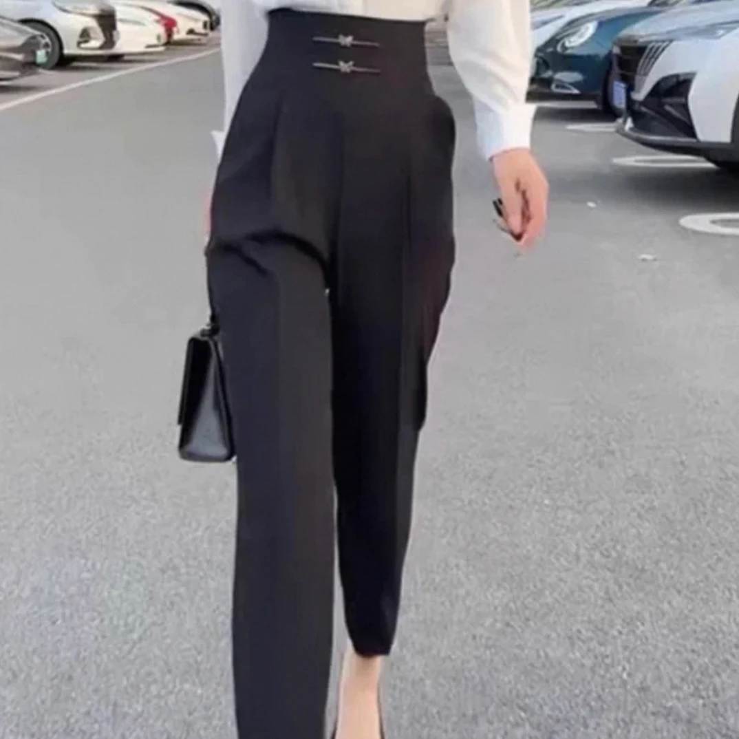 9091高腰哈伦裤女夏季薄款休闲裤2025新款烟管裤九分小脚西装裤