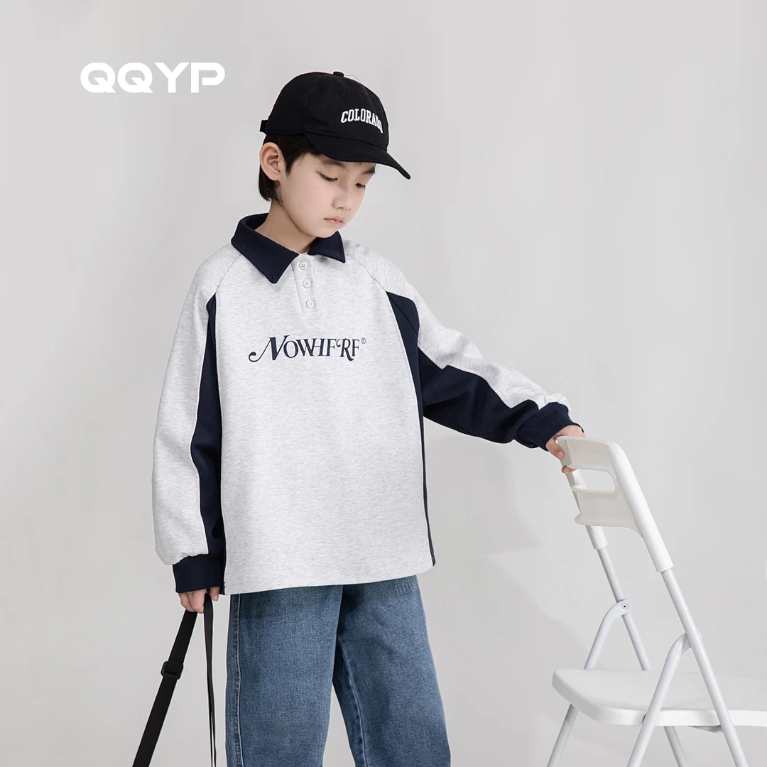 男童卫衣2025春装新款中大童韩版宽松polo衫儿童套头衫拼接上衣