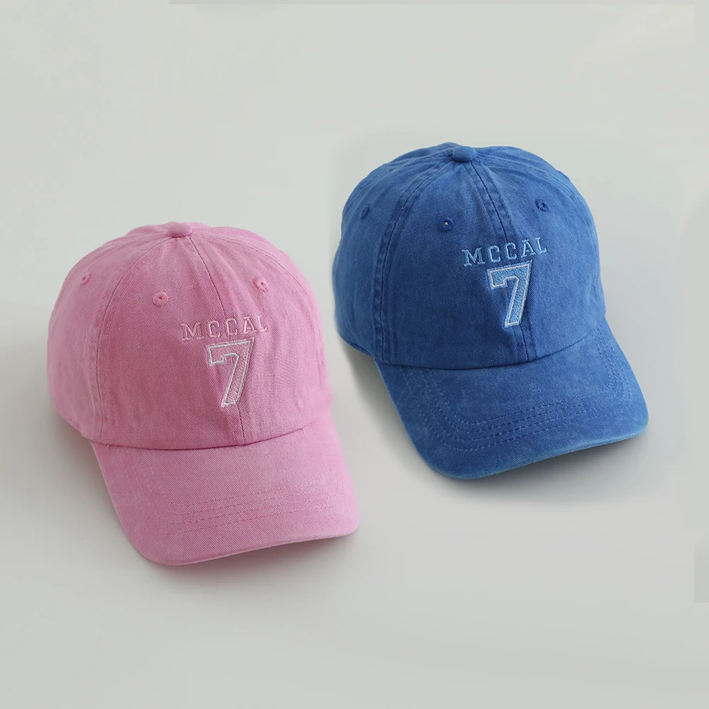 儿童棒球帽子四季遮阳3-6-9岁中大童数字7刺绣男童女童小孩鸭舌帽