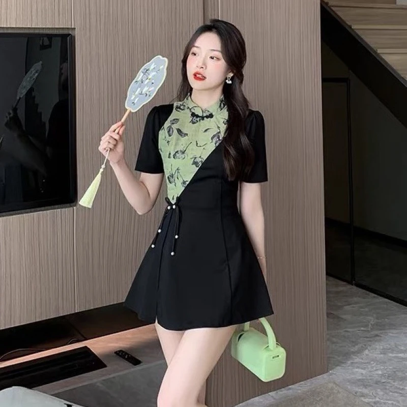 夏季短裤两件套2025新款国风刺绣中式旗袍高级感小个子职业套装女