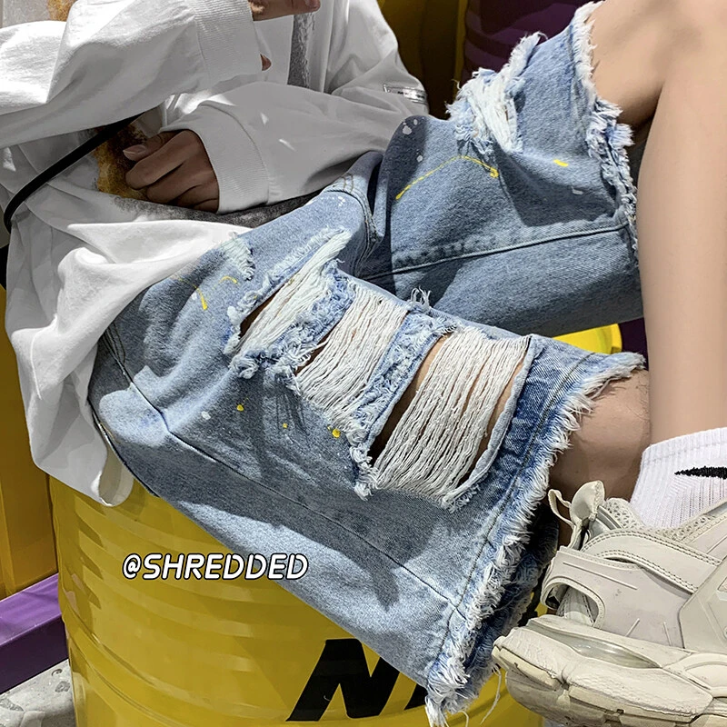 美式潮流破洞设计高级感牛仔裤男款夏季新款宽松休闲百搭帅气短裤