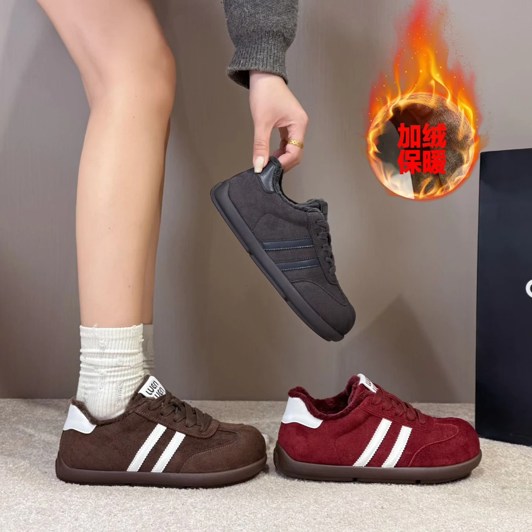冬季加绒德训鞋防滑舒适保暖厚底软底时尚休闲女鞋