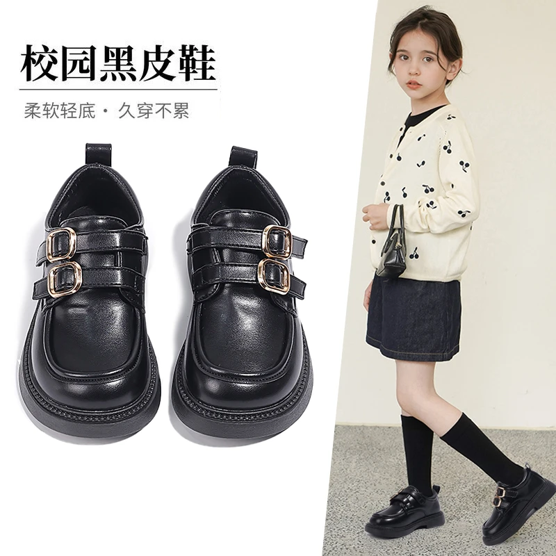 ABC女童鞋子儿童公主小皮鞋2025新款春季英伦风小女孩黑色乐福鞋