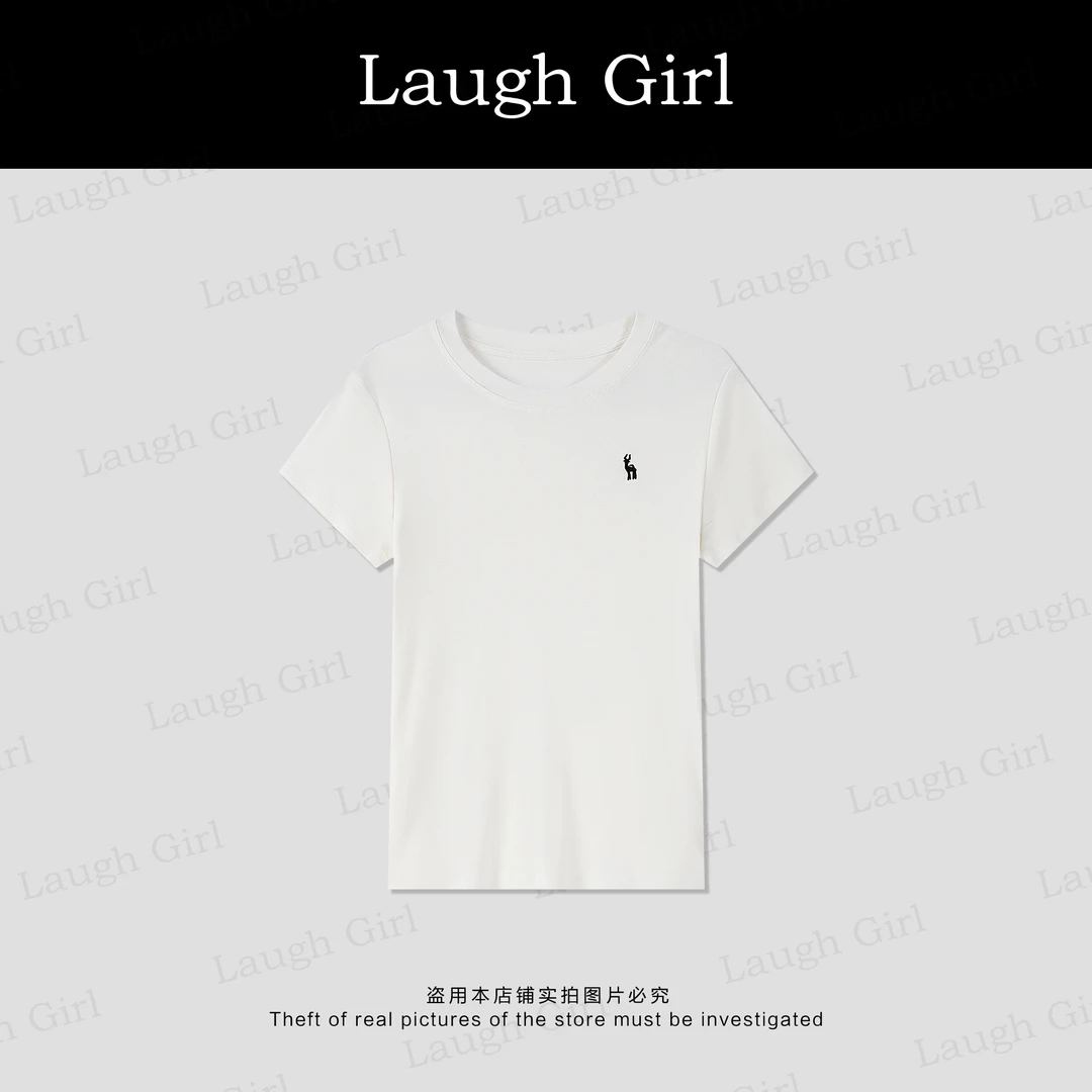 楚楚君 Laugh girl【动感少女】圆领小鹿刺绣简约短袖T恤 TL53119J