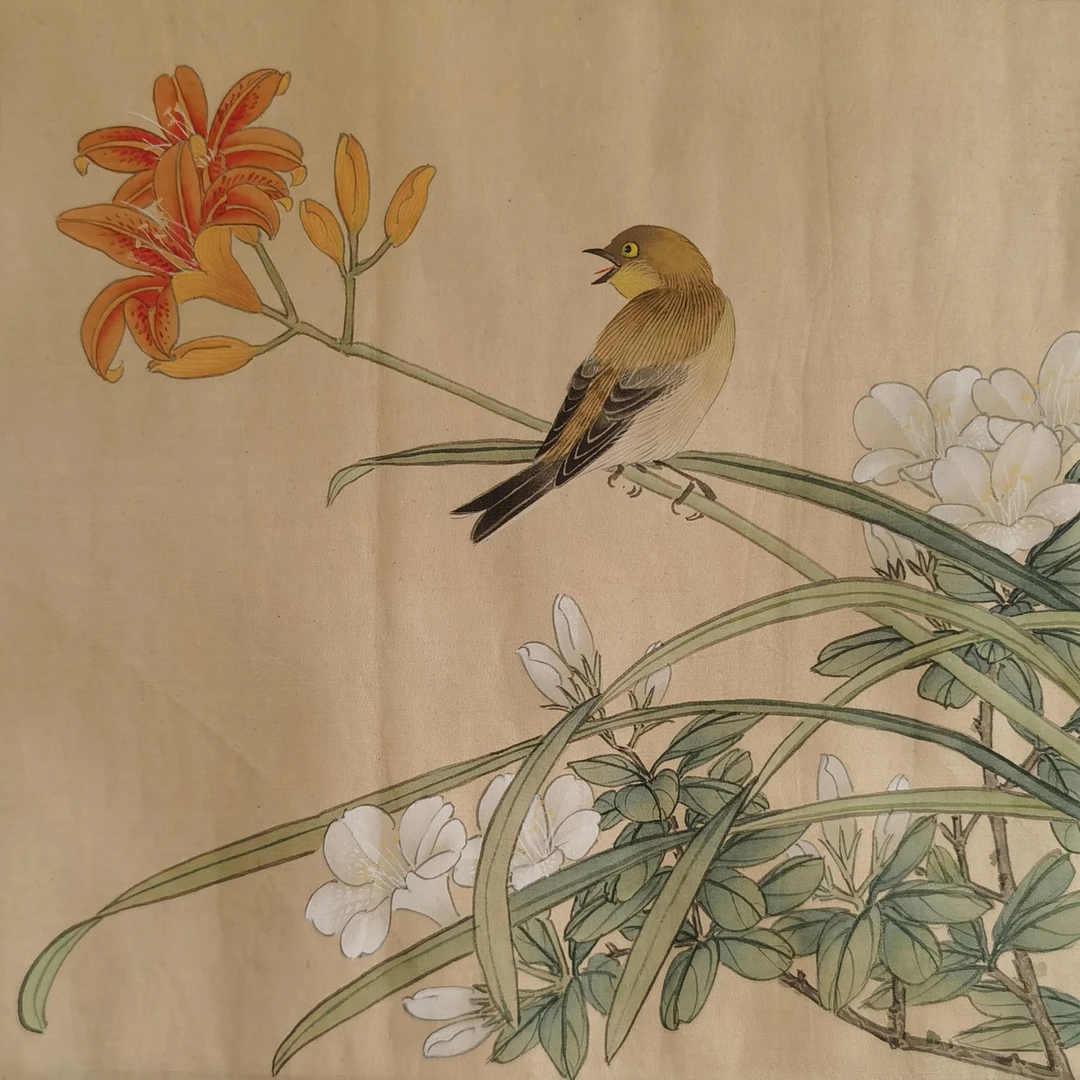【辽拍】V250709-2-240《花鸟》（0.8平尺) 绢本镜片  yy17w