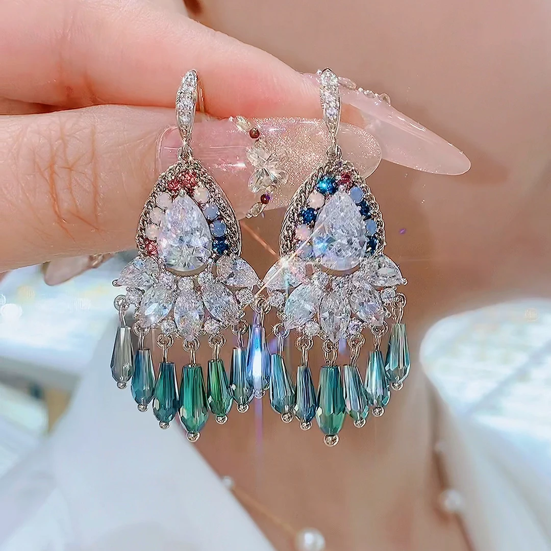 铜合金玻璃耳饰 832-明艳万物复苏S925银针轻奢显白复古耳环