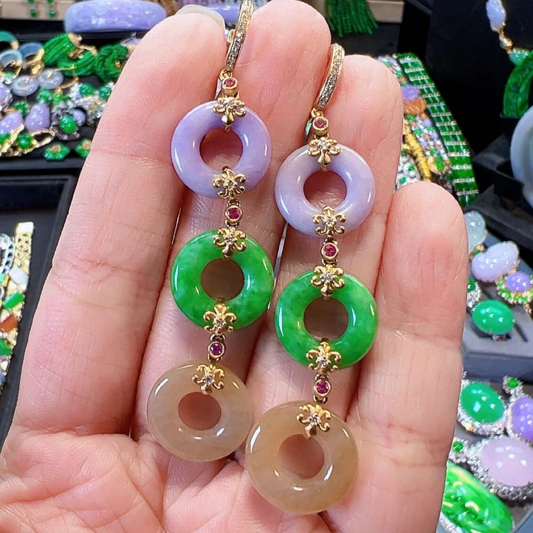 翡翠18K金镶嵌耳饰签收后24小时鉴赏期