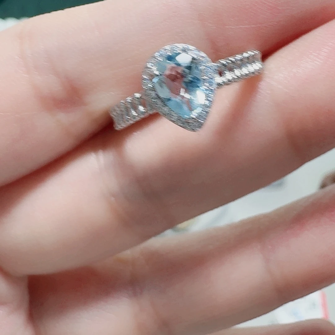 海蓝宝石戒圈银S925镶嵌戒指