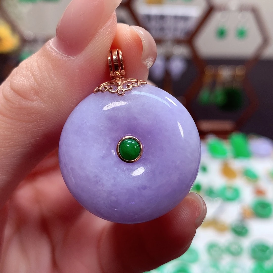 翡翠项链18K金镶嵌天然翡翠