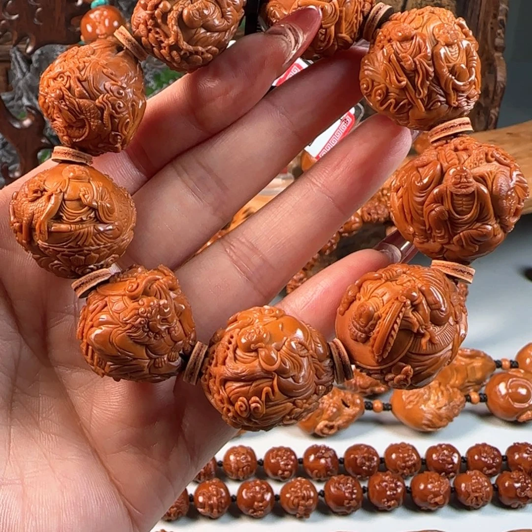 橄榄核手串/手链宽2.6梅林鸡血红核十八罗汉拜万佛