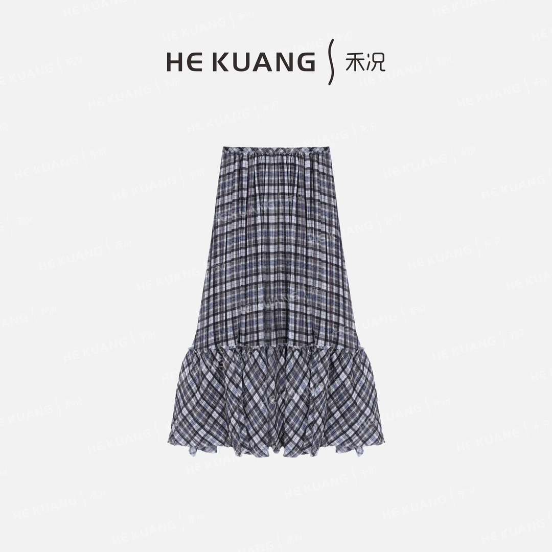禾况HEKUANG【雾格】气质半裙女装半身裙格子裙E652 0219