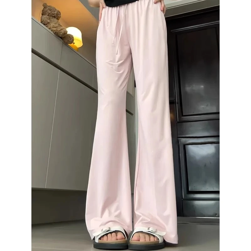 粉色微喇裤女夏季薄款防晒马蹄裤高腰垂坠感显瘦冰丝运动瑜伽裤子