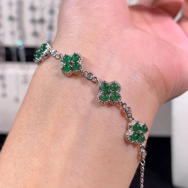 银S925镶嵌手链翡翠430绿