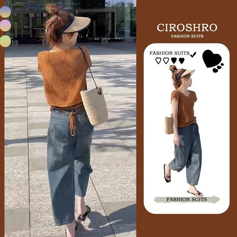 小个子穿搭一女夏季2023新款短袖上衣牛仔裤活泼俏皮装潮【单件】