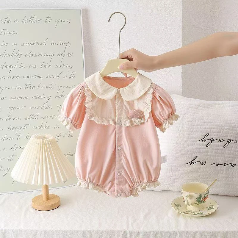 女宝宝衣服夏装包屁衣新生儿纯棉哈衣婴儿洋气荷叶领小香风连体衣