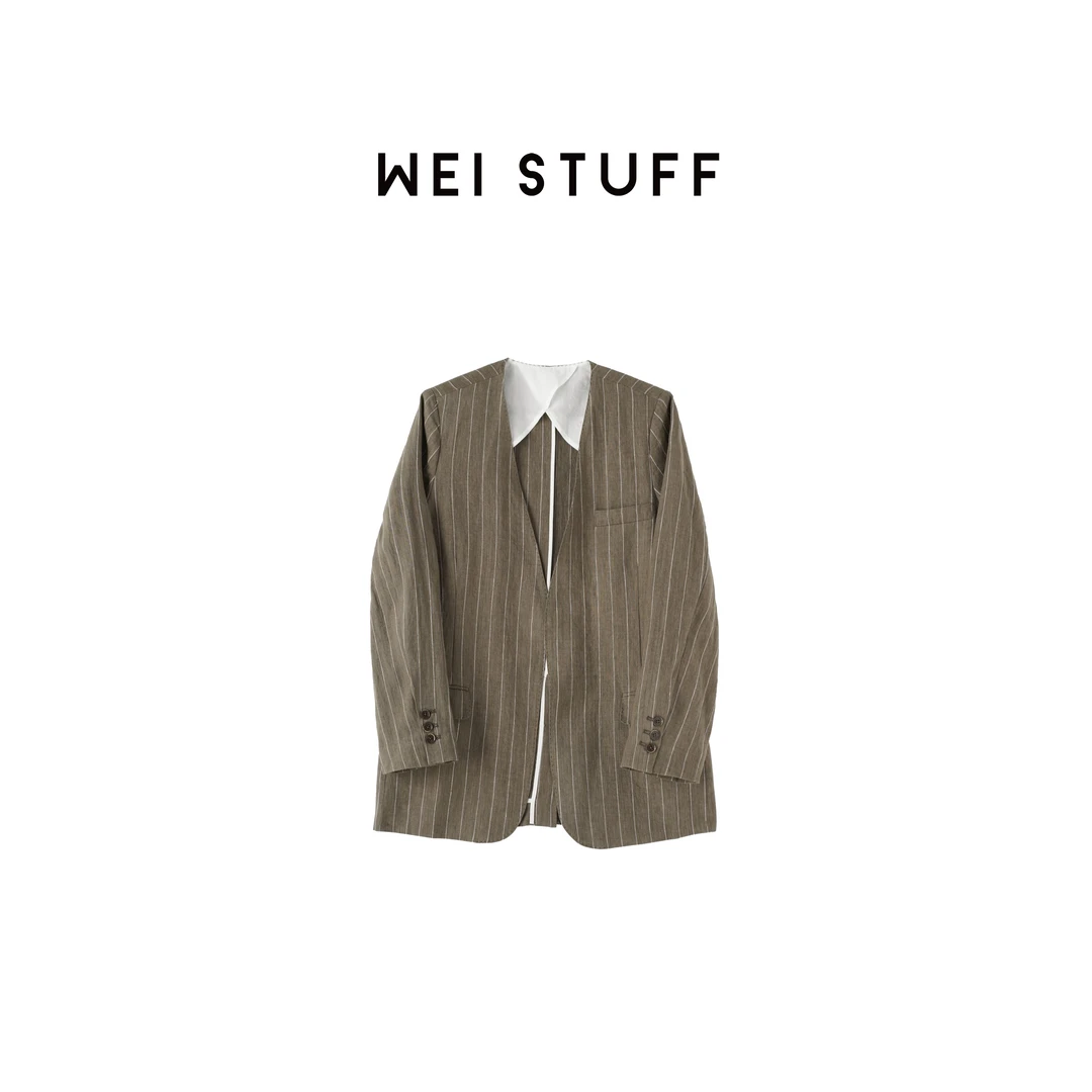 WEI STUFF “气质套装”慵懒宽松条纹亚麻西装外套 7107. S