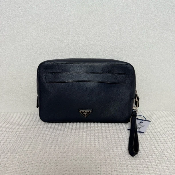 95新 Prada/普拉达 5905/男士时尚蓝色全皮双层手拿包