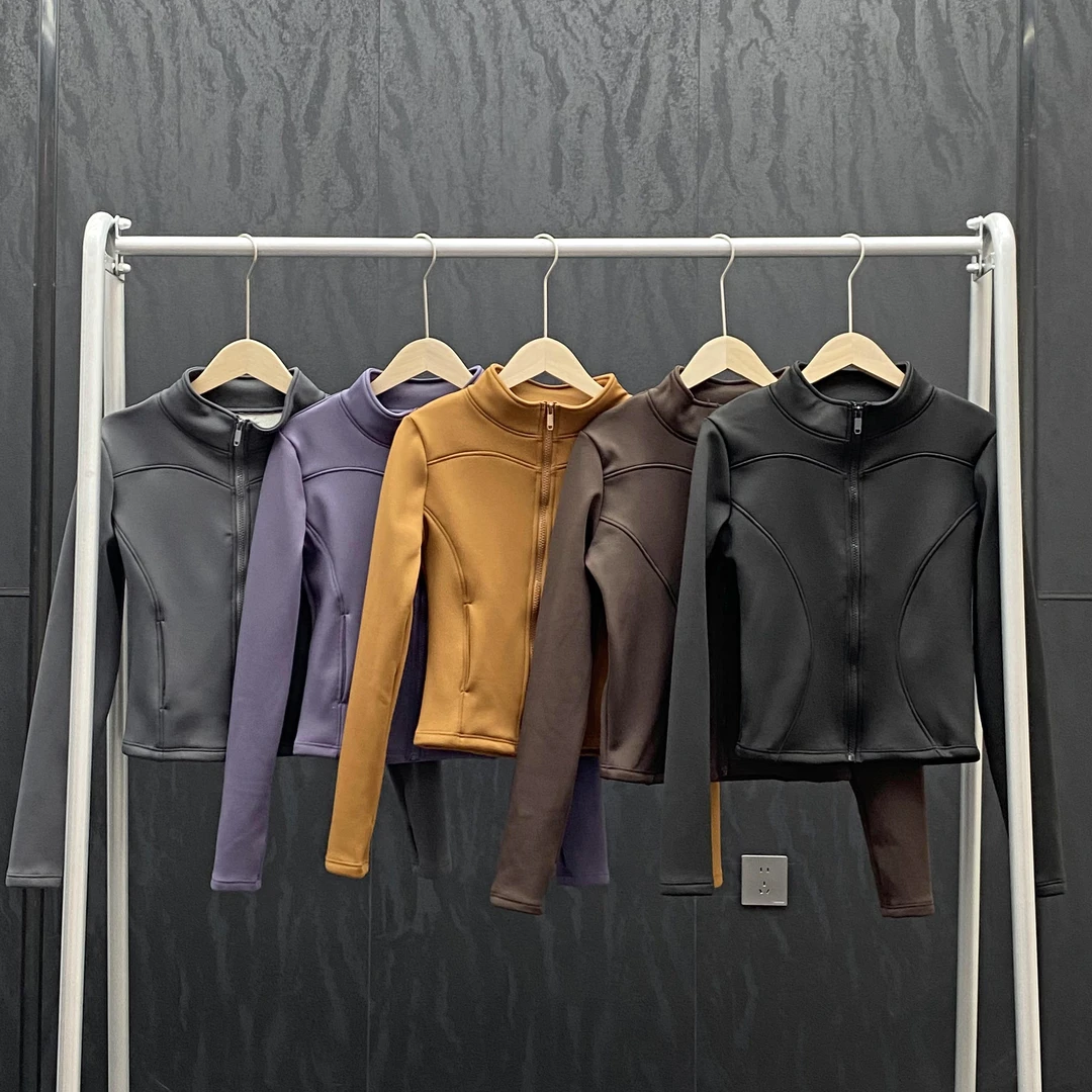 立领拉链运动外套女款紧身健身服长袖弹力显瘦瑜伽夹克上衣WT8080