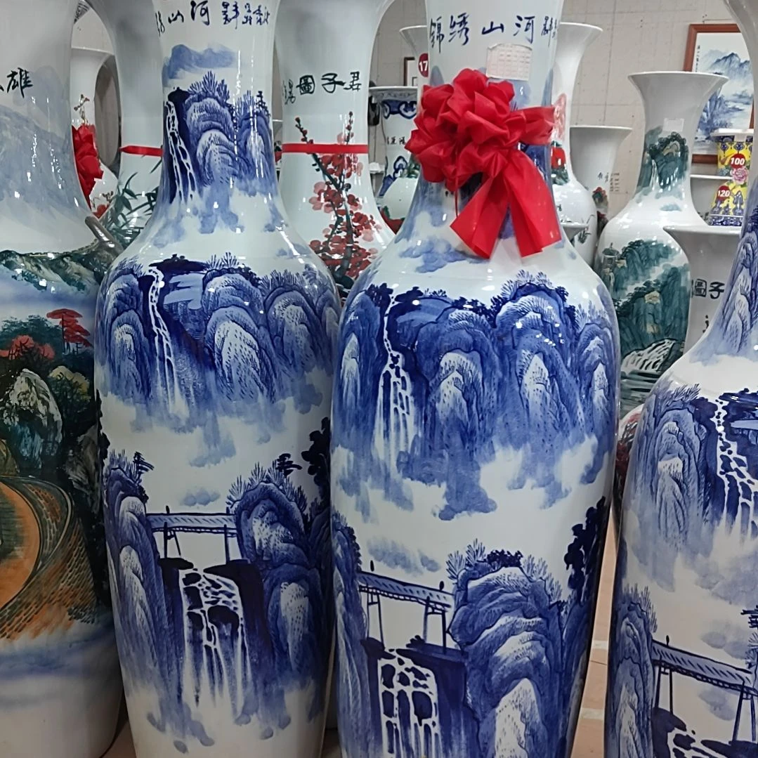 瓶用****4景德镇陶瓷落地大花瓶手绘锦绣山河1.8米一对