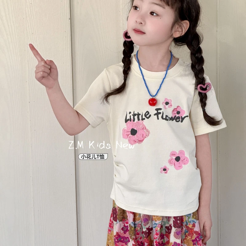 【小花儿】2025儿童夏季印花圆领短袖度假亲子半袖女童T恤X-25257