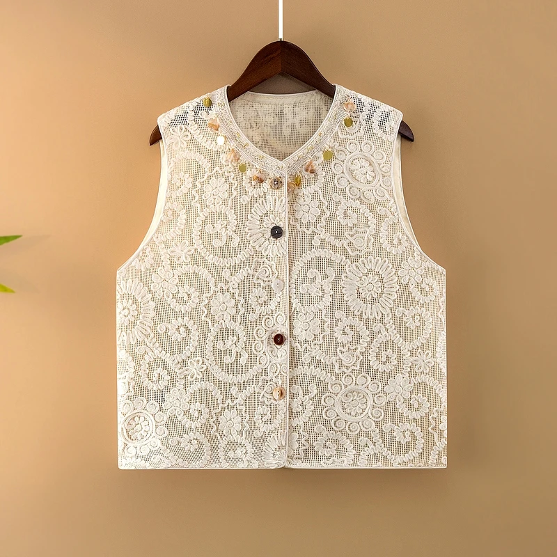 【清蔓】春夏新款马甲女装新中式宽松圆领绣花气质薄款气质上衣马夹