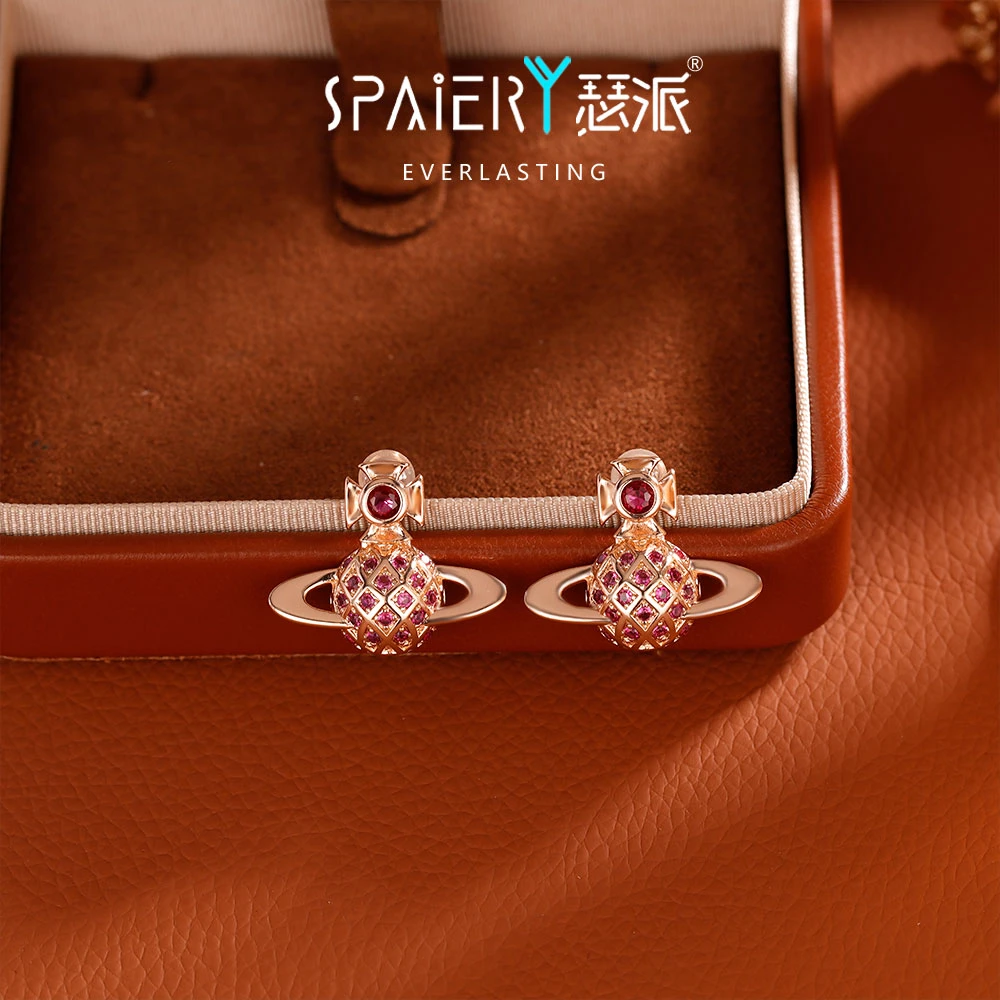 合金耳饰 【5272】高版小土星玫瑰金耳钉名媛轻奢星球耳饰精致耳环