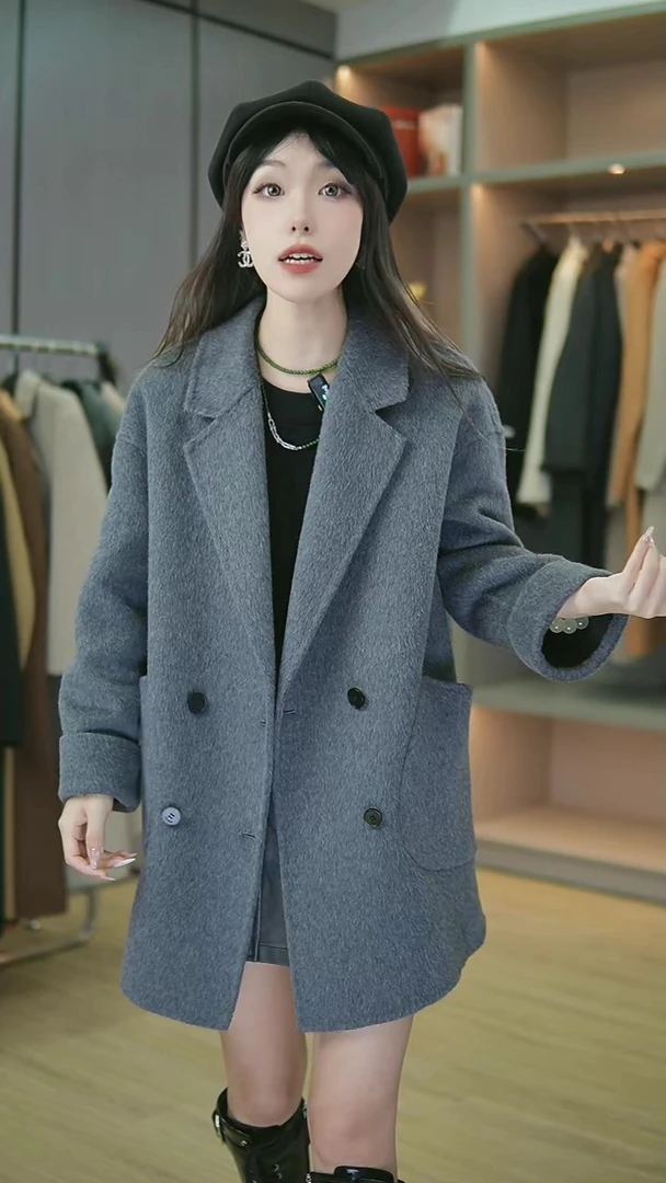 双面羊毛大衣女2025年新款手工缝制厂家直销女士外套气质时尚