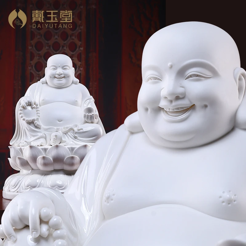 戴玉堂德化陶瓷17英寸全莲弥/勒坐像礼拜家用弥勒居家工艺品