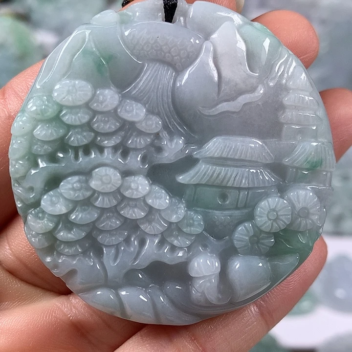 颈饰未镶嵌翡翠山水两面工艺福利