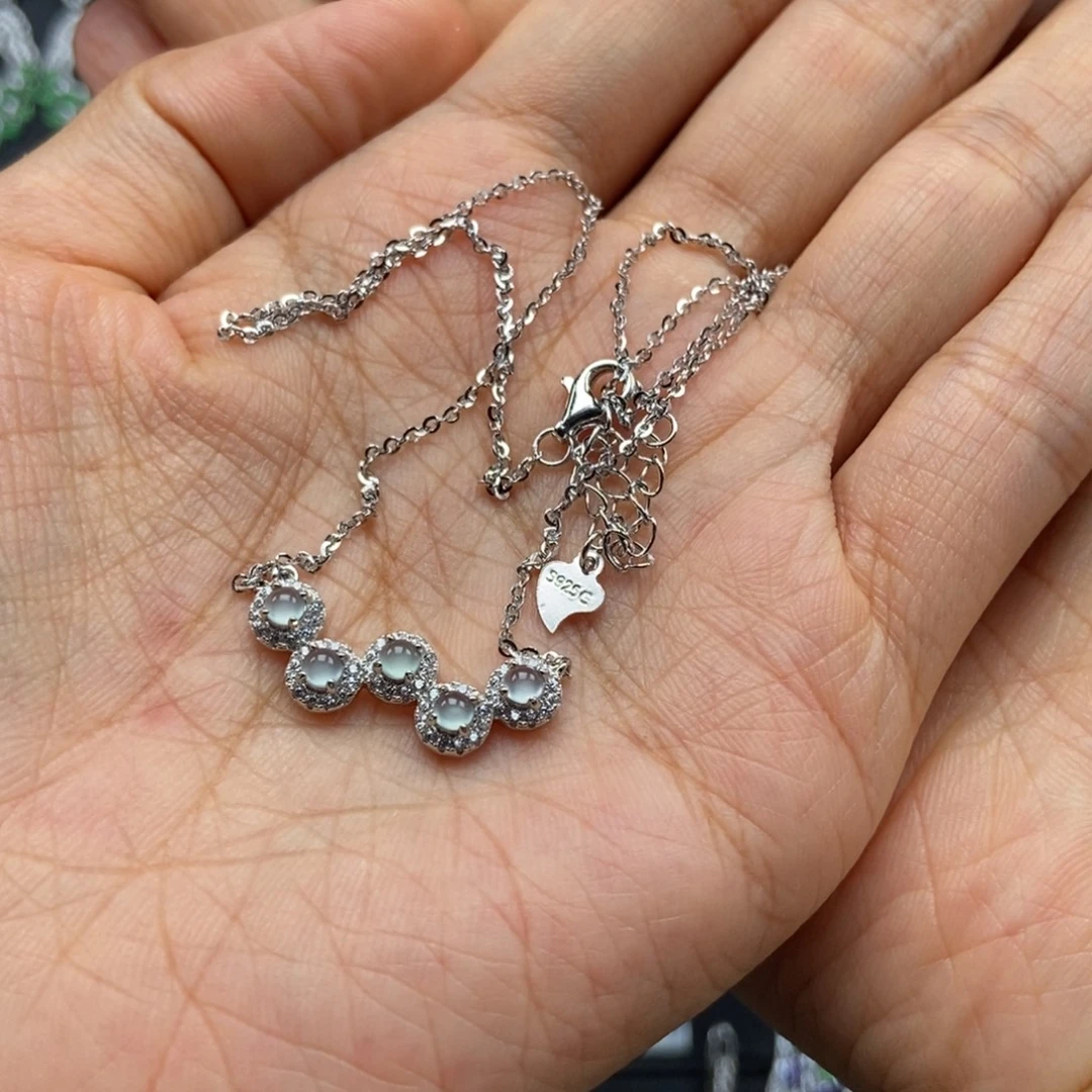 鼠***珠翡翠银S925镶嵌耳饰