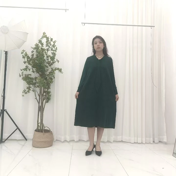 1042长袖连衣裙中长款套头围巾领打底长裙女装时尚秋季