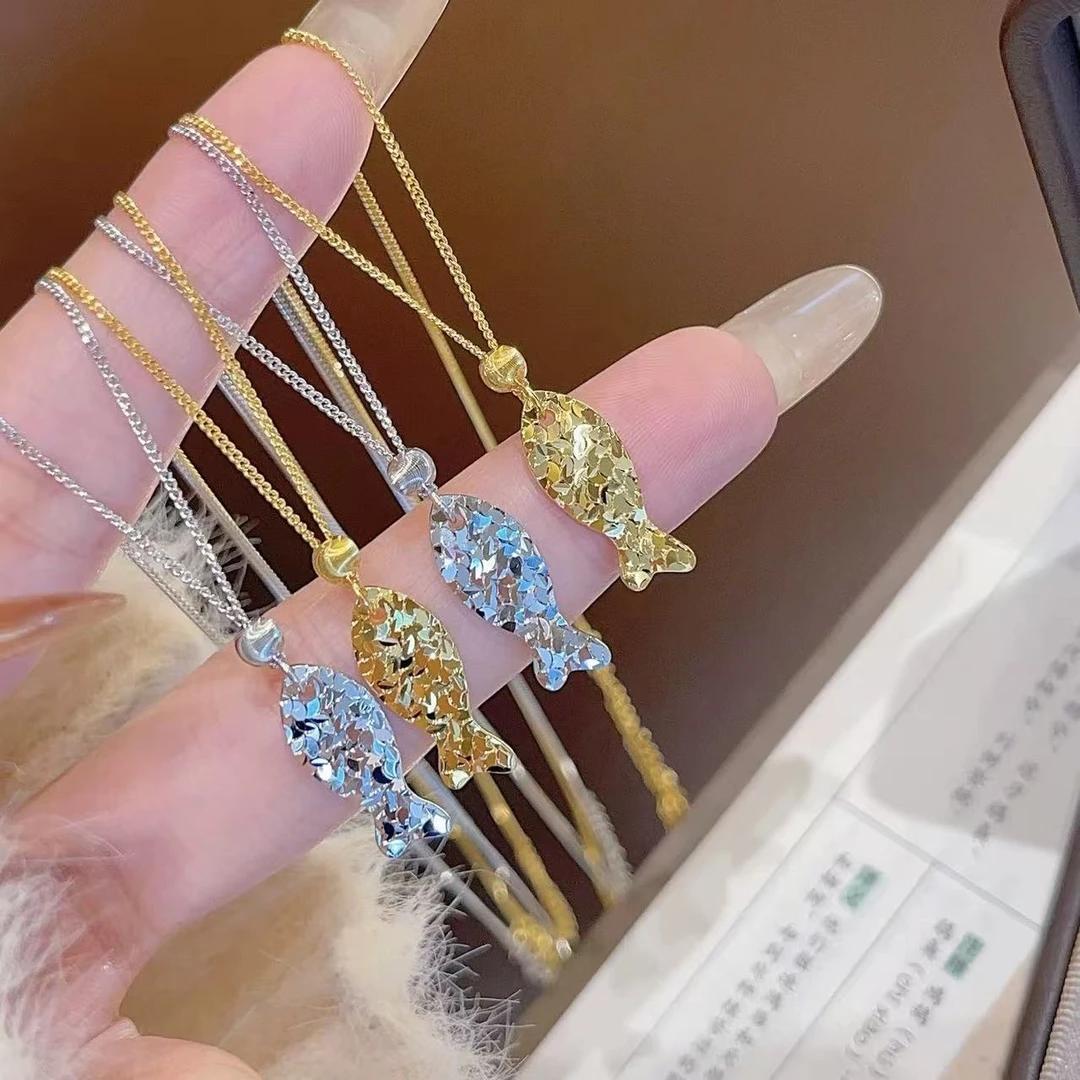 链子足银 999.9时尚新款碎碎冰小鱼项链