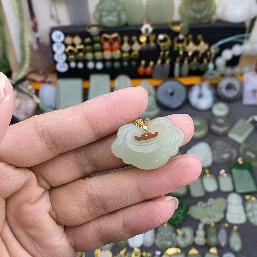 和田玉银S925镶嵌吊坠(不含链)