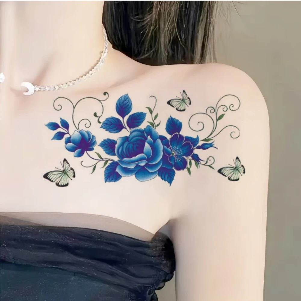 【普通贴纸*蓝色蝶恋花TBX-9011款】防水 好看 显白