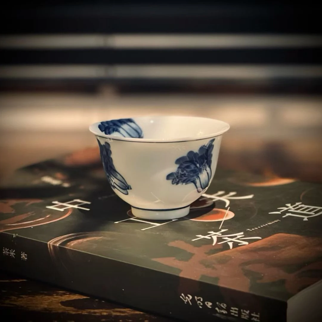 【百财主人杯】青花白菜图案功夫茶品茗主人杯精致茶具