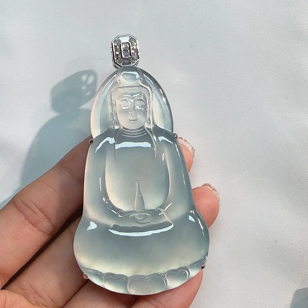 翡翠18K金镶嵌吊坠(不含链)观音
