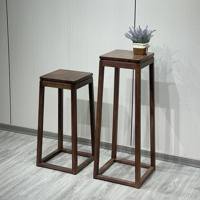 实木原木创意花架 北欧简约新中式客厅阳台家用黑胡桃木整装花架