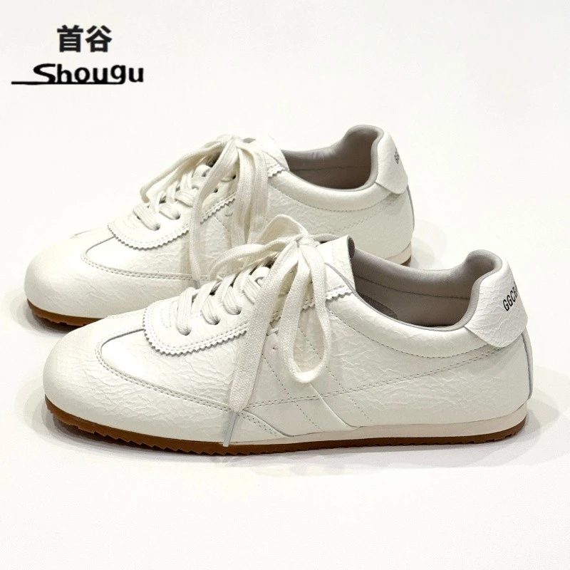 shougu/首谷软皮软底简约风休闲鞋女款轻便平底小白鞋德训阿甘鞋