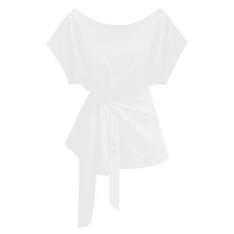 YIDENG韩系斜肩短袖绑带T恤夏季纯欲风气质宽松显瘦超好看上衣潮