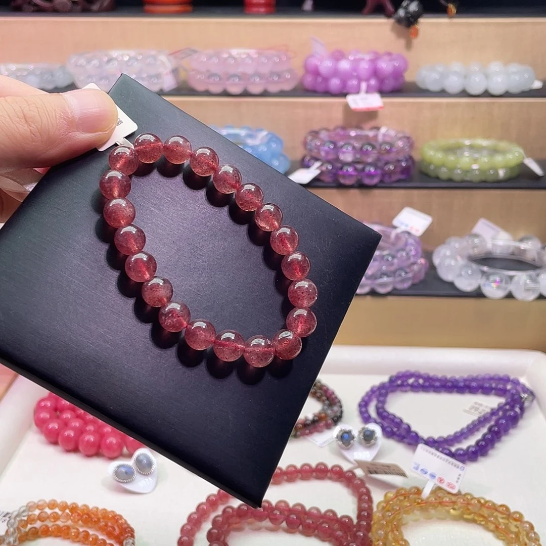 水晶银S925镶嵌手链草莓晶8m