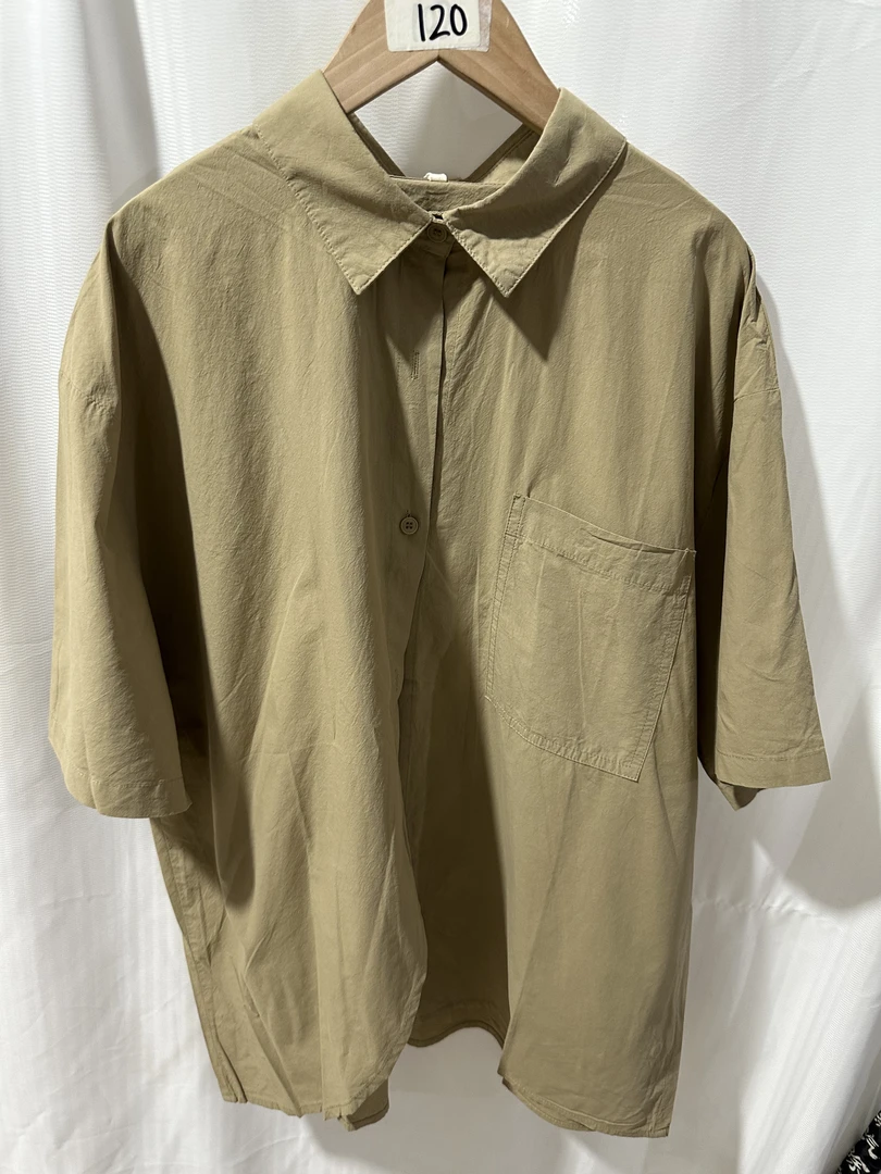 【695702】夏季宽松百搭纯色透气短袖衬衫男女休闲外穿