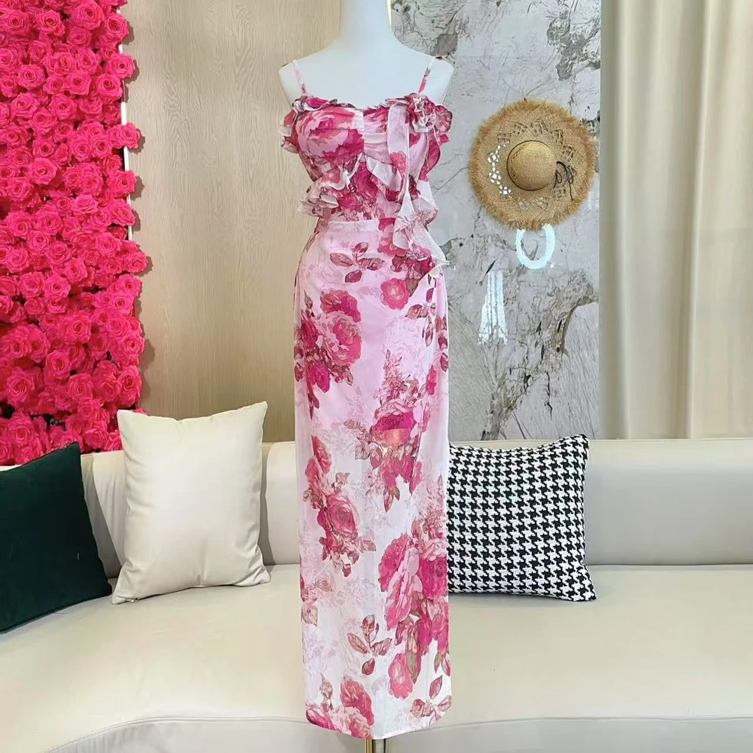 BECHARMING「仙雾花神」气质女神度假风吊带连衣裙Q1077