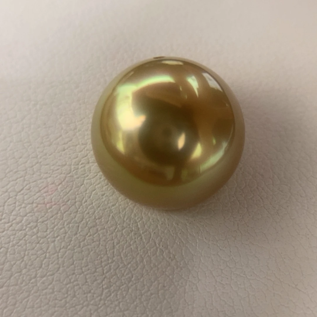 未镶嵌吊坠海水珍珠14.4mm正圆浓金金绿色小极光