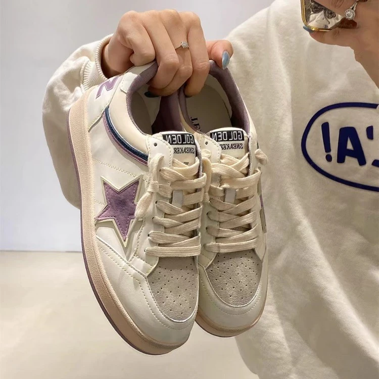 复古做旧小白鞋女复古内增高休闲淡紫星星脏脏板鞋时尚百搭潮鞋