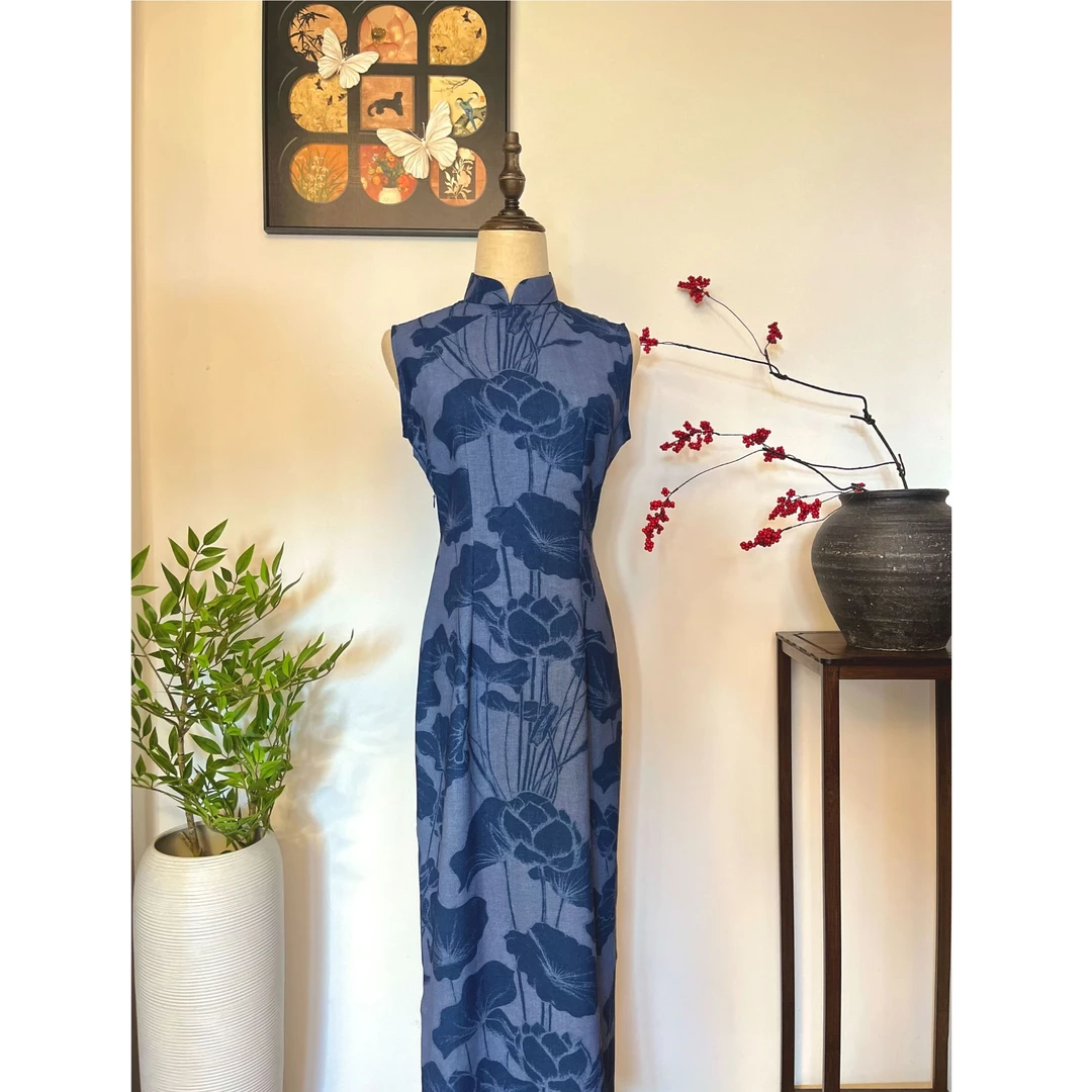 【采荷】夏季新款中长裙无袖复古港风提花旗袍优雅唐风美学