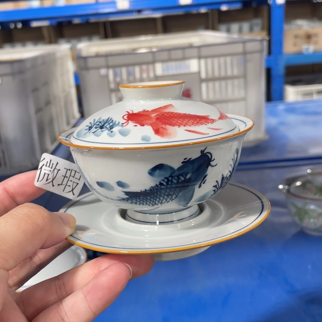 釉下手绘茶具微瑕