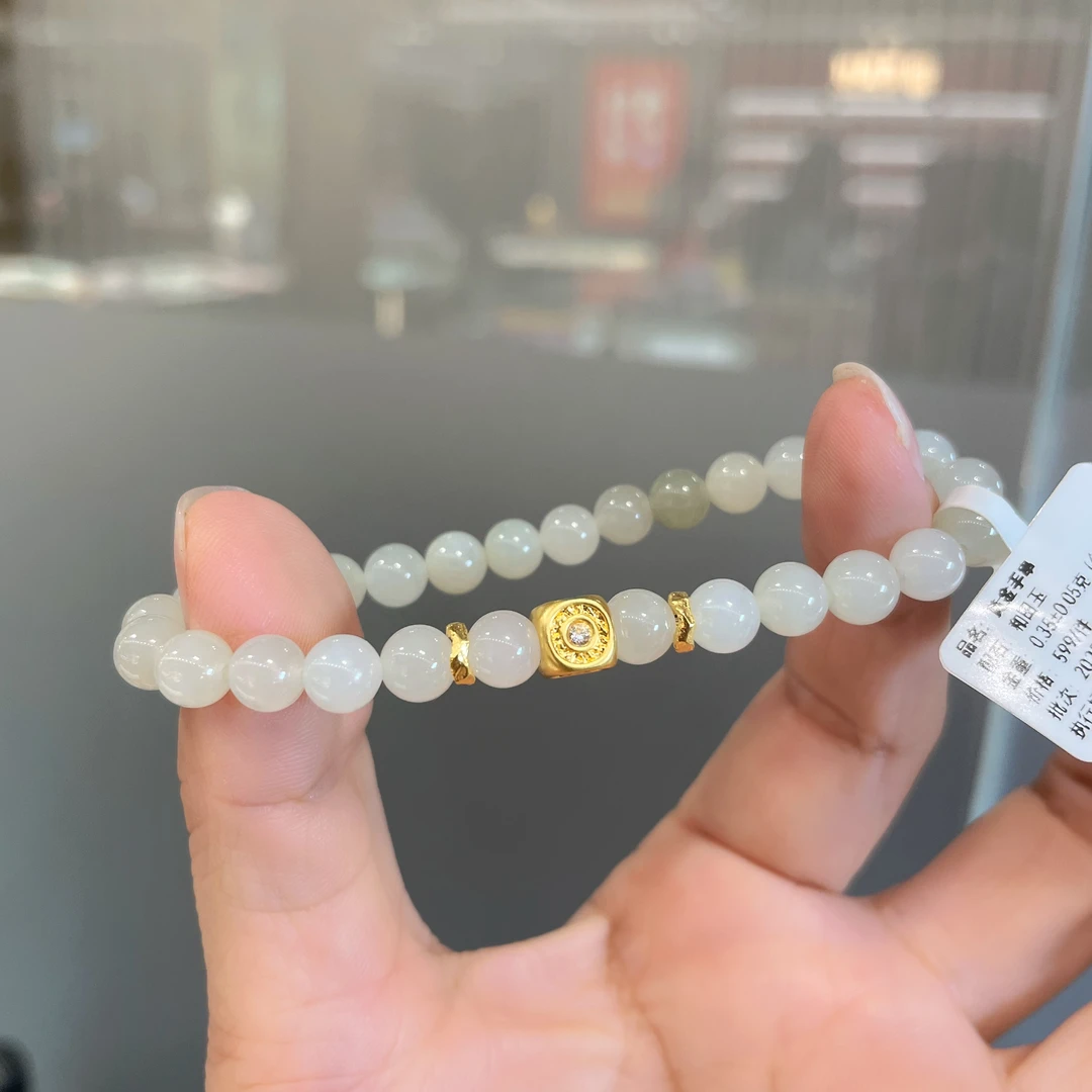 足金999纯金点钻圆珠小方块配件个性搭配送人礼物
