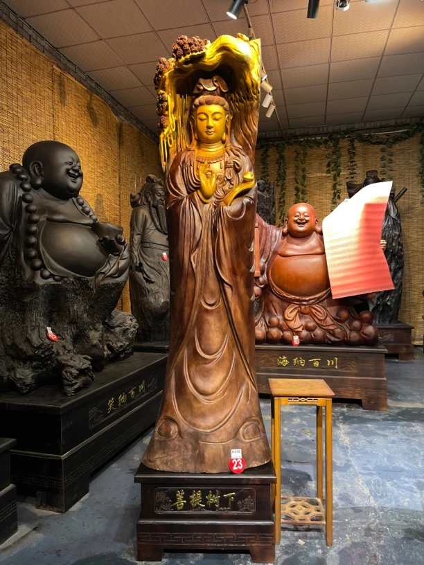 老香樟木落地摆件菩提树下观音办公室茶室书房装饰品摆件