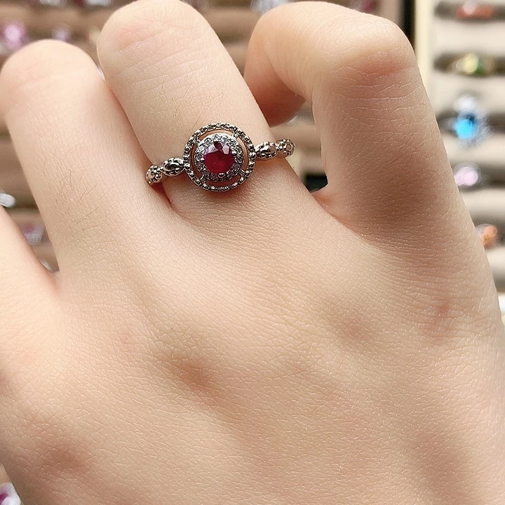 戒指银S925镶嵌红宝石